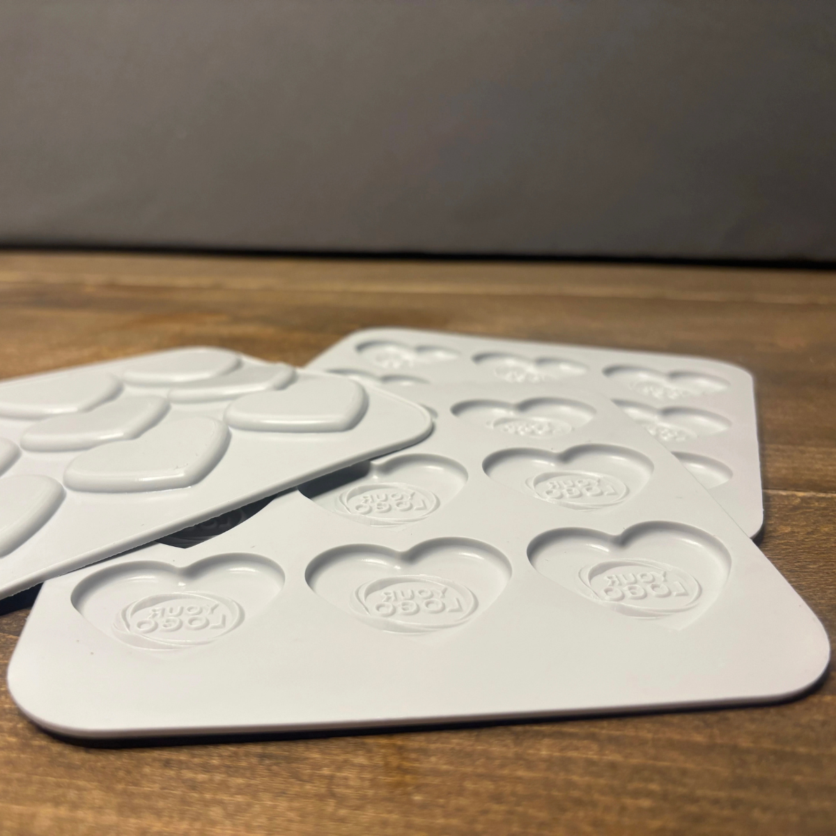 Back and side view of custom heart silicone molds made from Food Grade HTV silicone